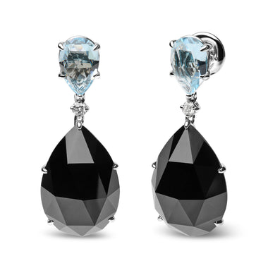 18K White Gold 1/5 Cttw Diamond with Pear Cut Sky Blue Topaz and Pear-Cut Black Onyx Gemstone Dangle Earring (G-H Color, SI1-SI2 Clarity) - 0