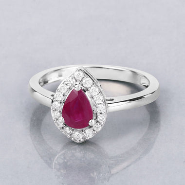 0.92 Carat Genuine Ruby and White Diamond 14K White Gold Ring - 0