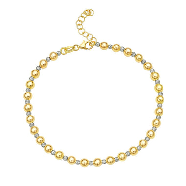 14k Two Tone Gold Polished Diamond Cut Bead Bracelet (4.00 mm) - 0