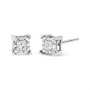 .925 Sterling Silver 1/2 Cttw Miracle Set Princess-cut Diamond Solitaire Stud Earrings (I-J Color, SI1-SI2 Clarity)-1