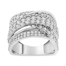 .925 Sterling Silver 2.00 Cttw Round-Cut Diamond Overlapping Bypass Band Ring (I-J Color, I2-I3 Clarity) - Ring Size 7-2