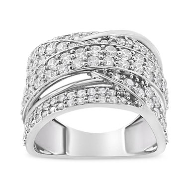 .925 Sterling Silver 2.00 Cttw Round-Cut Diamond Overlapping Bypass Band Ring (I-J Color, I2-I3 Clarity) - Ring Size 7 - 0