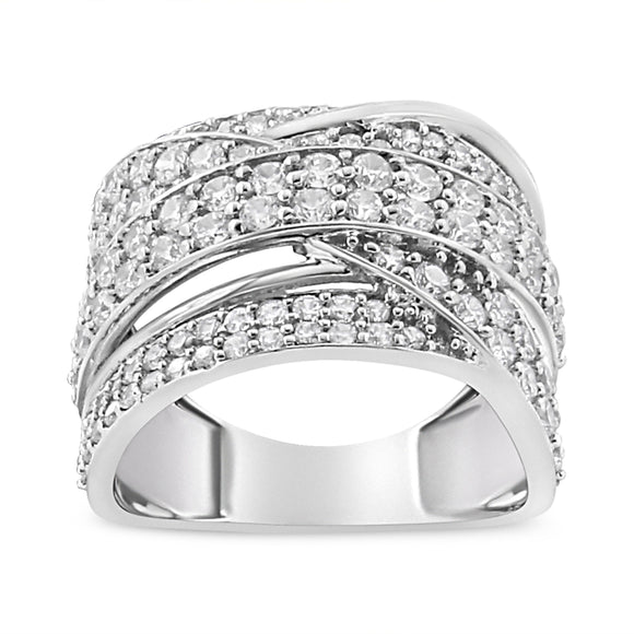 .925 Sterling Silver 2.00 Cttw Round-Cut Diamond Overlapping Bypass Band Ring (I-J Color, I2-I3 Clarity) - Ring Size 7