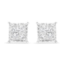 14K White Gold 1 1/2 Cttw Invisible Set Princess-Cut Diamond Contemporary Wavy Quad Stud Earrings (I-J Color, I1-I2 Clarity)-2