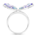 3.60 Carat Genuine Tanzanite and Swiss Blue Topaz .925 Sterling Silver Ring-2