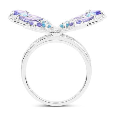 3.60 Carat Genuine Tanzanite and Swiss Blue Topaz .925 Sterling Silver Ring - 0