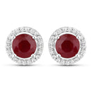 1.22 Carat Genuine Ruby and White Diamond 14K White Gold Earrings-1