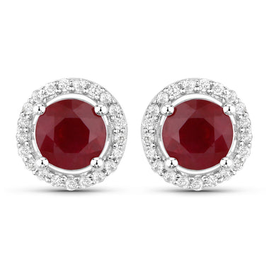 1.22 Carat Genuine Ruby and White Diamond 14K White Gold Earrings