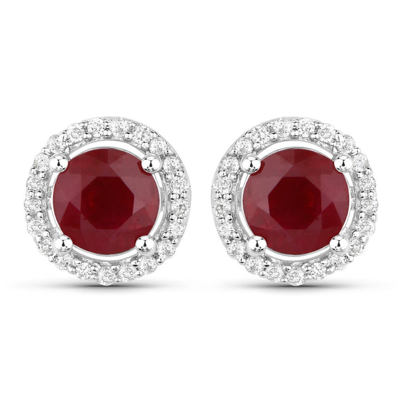 1.22 Carat Genuine Ruby and White Diamond 14K White Gold Earrings