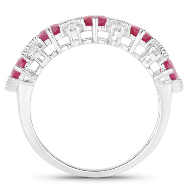 1.61 Carat Genuine Ruby and White Diamond 14K White Gold Ring - 0