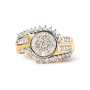10K Yellow Gold 1 Cttw Round and Baguette cut Diamond Cluster Swirl Band Ring (H-I Color, I1-I2 Clarity) - Ring Size 7-4