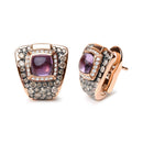 18K Rose Gold 1 1/2 Cttw Round Diamond and 7mm Cushion Cut Purple Amethyst Gemstone Geometrical Statement Stud Earrings (Brown and G-H Color, SI1-SI2 Clarity)-2