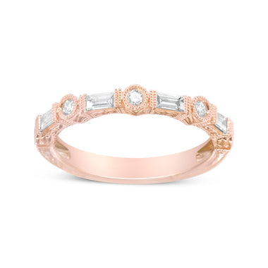 14K Rose Gold 3/8 Cttw Baguette and Round Diamond Bridal Band - (H-I Color, VS1-VS2 Clarity) - Size 6.75 - 0