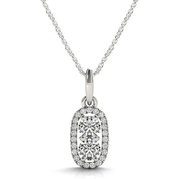 Outer Oval Shaped Two Stone Diamond Pendant in 14k White Gold (5/8 cttw)