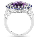 5.95 Carat Genuine Amethyst and Tanzanite .925 Sterling Silver Ring-2
