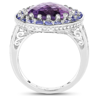 5.95 Carat Genuine Amethyst and Tanzanite .925 Sterling Silver Ring - 0