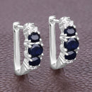 1.66 Carat Genuine Blue Sapphire and White Topaz .925 Sterling Silver Earrings-4