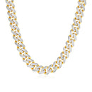 14k Two Tone Gold Miami Cuban Chain Necklace with White Pave-1