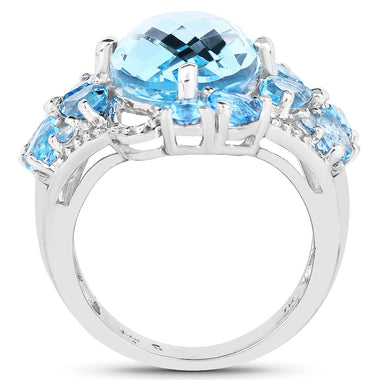 9.50 Carat Genuine Blue Topaz and Swiss Blue Topaz .925 Sterling Silver Ring - 0