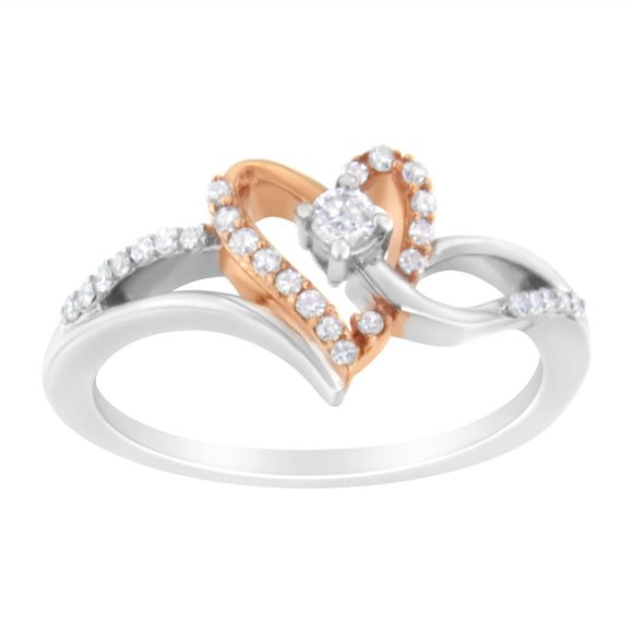 10K Rose Gold over .925 Sterling Silver â…• Cttw Diamond Split Shank Open Heart Cocktail Ring (I-J Color, I2-I3 Clarity)