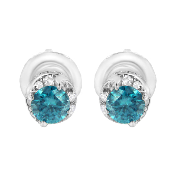 14K White Gold 1/2 cttw White and Treated Blue Round Diamond Earrings (I-J I2-I3)