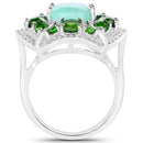 5.49 Carat Genuine Emerald, Chrome Diopside and White Diamond .925 Sterling Silver Ring-3