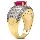 14K Yellow Gold Plated 3.02 Carat Genuine Ruby, Tanzanite & White Topaz .925 Sterling Silver Ring-2
