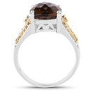 4.87 Carat Genuine Smoky Quartz and Yellow Diamond .925 Sterling Silver Ring-2