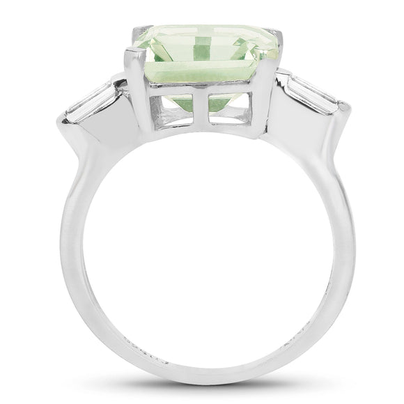 4.76 Carat Genuine Green Amethyst & White Topaz .925 Sterling Silver Ring