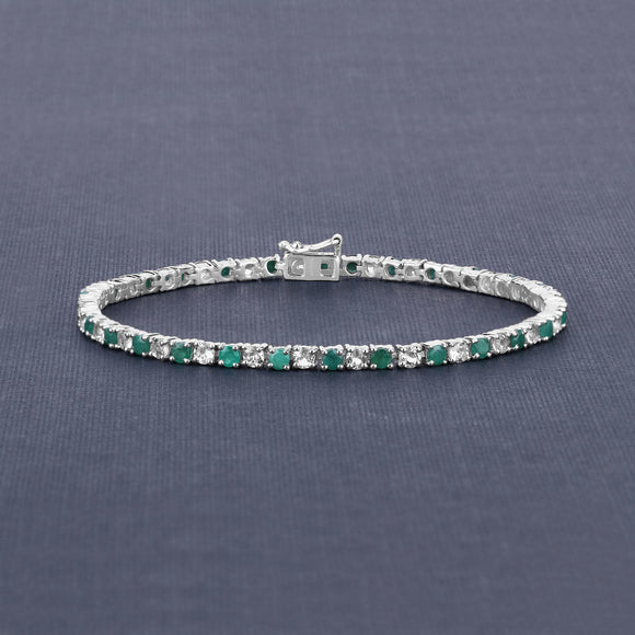 5.77 Carat Genuine Emerald and White Topaz .925 Sterling Silver Bracelet