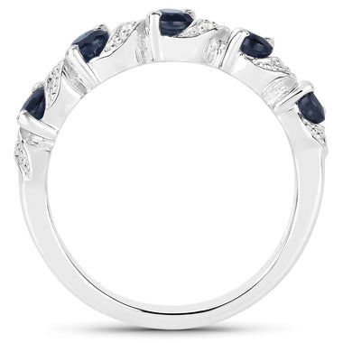 0.64 Carat Genuine Blue Sapphire and White Topaz .925 Sterling Silver Ring - 0