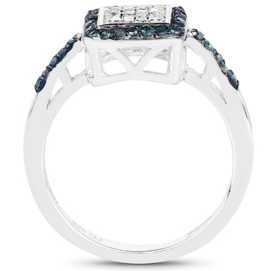 0.28 Carat Genuine Blue Diamond and White Diamond .925 Sterling Silver Ring - 0