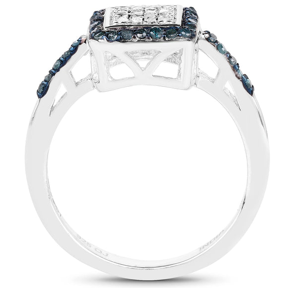 0.28 Carat Genuine Blue Diamond and White Diamond .925 Sterling Silver Ring