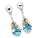 5.55 Carat Genuine Blue Topaz, Amethyst & White Diamond .925 Sterling Silver Earrings-2
