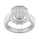 14K White Gold 1.00 Cttw Baguette and Princess-Cut Diamond Cocktail Art Deco Style Ring (H-I Color, SI1-SI2 Clarity) - Size 7-3