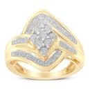 10K Yellow Gold Diamond Bypass Cluster Ring (1 Cttw, I-J Color, I2-I3 Clarity) - Size 7-4