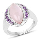 3.57 Carat Genuine Rose Quartz And Amethyst .925 Sterling Silver Ring-1