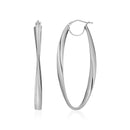 14k White Gold Twist Motif Oval Shape Hoop Earrings-1