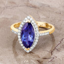 2.33 Carat Genuine Tanzanite and White Diamond 14K Yellow Gold Ring-2
