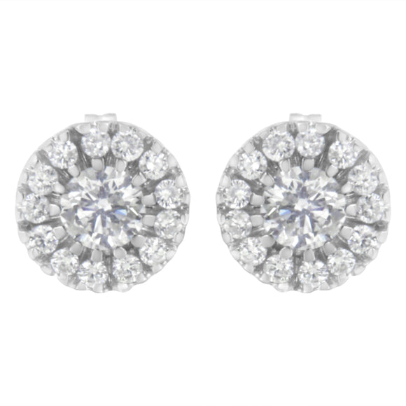 14k White Gold 1 cttw Diamond Halo Stud Earrings (I-J Clarity, I1-I2 Color)