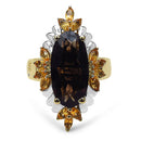 14K Yellow Gold Plated 7.07 Carat Genuine Smoky Quartz, Citrine & White Diamond .925 Sterling Silver Ring-3