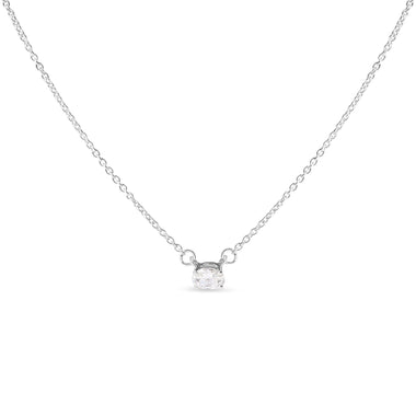 14K White Gold 1/4 Cttw Lab Grown Oval Solitaire Diamond East West 18" Pendant Necklace (G-H Color, VS2-SI1 Clarity)