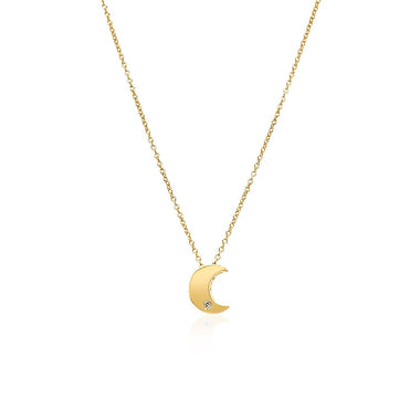 14k Yellow Gold Polished Moon Necklace with Diamond - 0