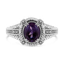.925 Sterling Silver Prong Set Natural Oval Shape 9X7 MM Purple Amethyst Solitaire and Diamond Accent Ring (I-J Color, I1-I2 Clarity) - Ring Size 7-1