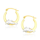 10k Two-Tone Gold Round Graduated Dolphin Design Hoop Earrings-1