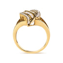 10K Yellow Gold 1/2 Cttw Round and Baguette Cut Diamond Cocktail Ring (H-I Color, I1-I2 Clarity)-4