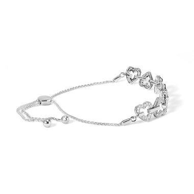 .925 Sterling Silver 1/2 Cttw Diamond Alternating Heart Link Adjustable Bolo Bracelet (I-J Color, I3 Clarity) - 4" to 10" Inches - 0