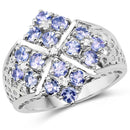 1.65 Carat Genuine Tanzanite and White Topaz .925 Sterling Silver Ring-1