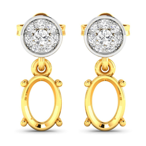 0.11 Carat Genuine White Diamond 14K Yellow Gold Semi Mount Earrings - holds 7x5mm Oval Gemstones