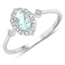 0.48 Carat Genuine Aquamarine and White Diamond 14K White Gold Ring-1
